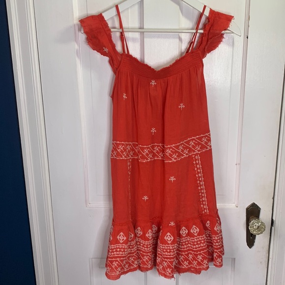 Intimately Free People Ironworks flounce orange boho smocked dress W-736 Sz XS - Picture 3 of 11